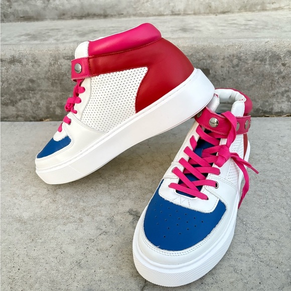 Rebecca Minkoff Blue, White & Pink High-Top Sneakers Size 10 NWOT - Picture 2 of 6